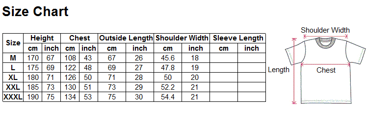 Kung Fu Clothing Uniform Size Chart